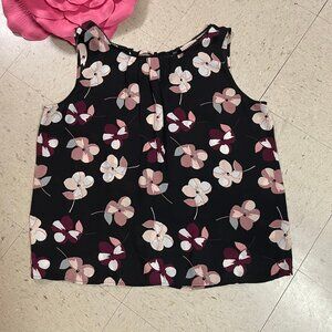 LOFT OUTLET Womens Sz XL Floral Sleeveless Tie Back Crochet Trim Top Blouse